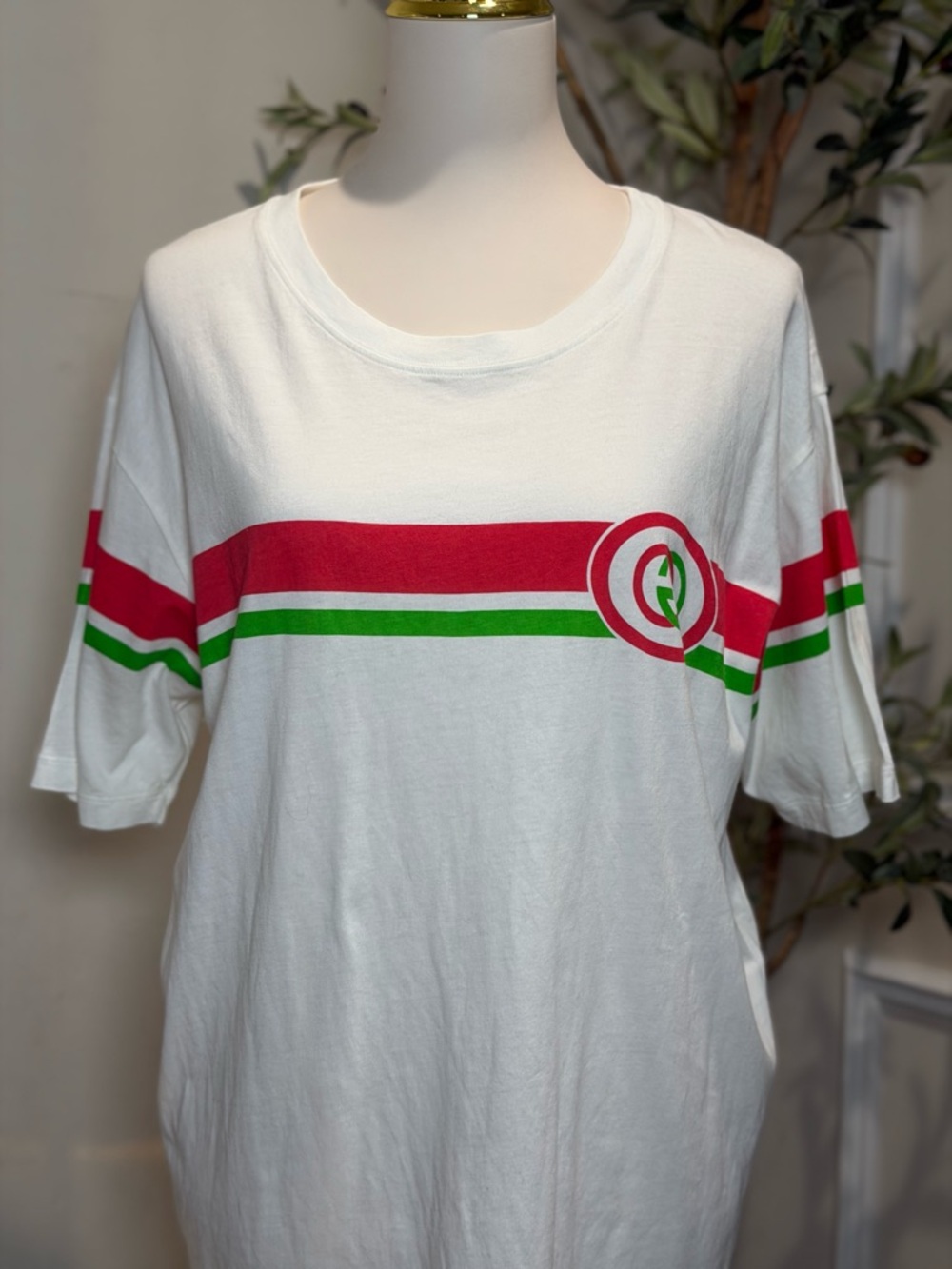 Gucci White Tee with Red and Green Stripe Logo - Picture 2 of 2
